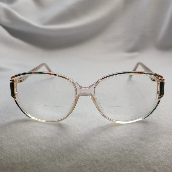 Vintage 80s Givenchy Eyeglasses Frames Clear Plastic Multi Colored Gold Accents - Picture 3 of 8